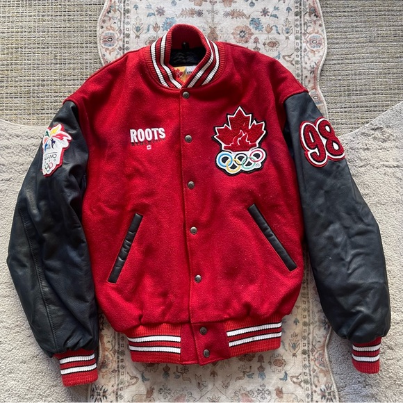 Roots Red and Black Nagano ‘98 Olympic Varsity Leather Jacket - Picture 1 of 10
